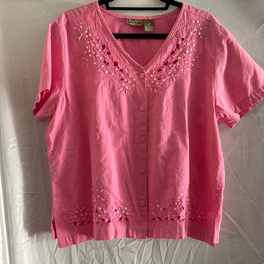 Pink Sequined Short Sleeved Top by Jane Ashley sz 1X